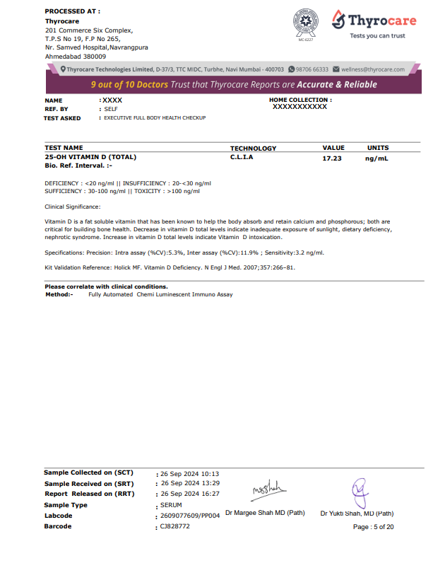 25 oh vitamin d test sample report