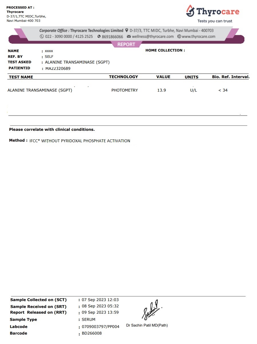 ALT Test Sample Report