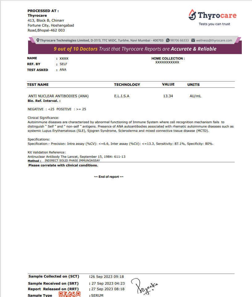 ANA Test Sample Report