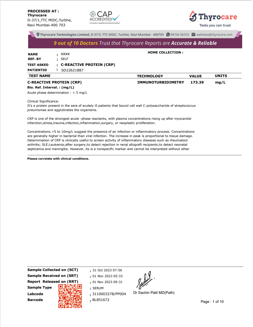 CRP Test Sample Report