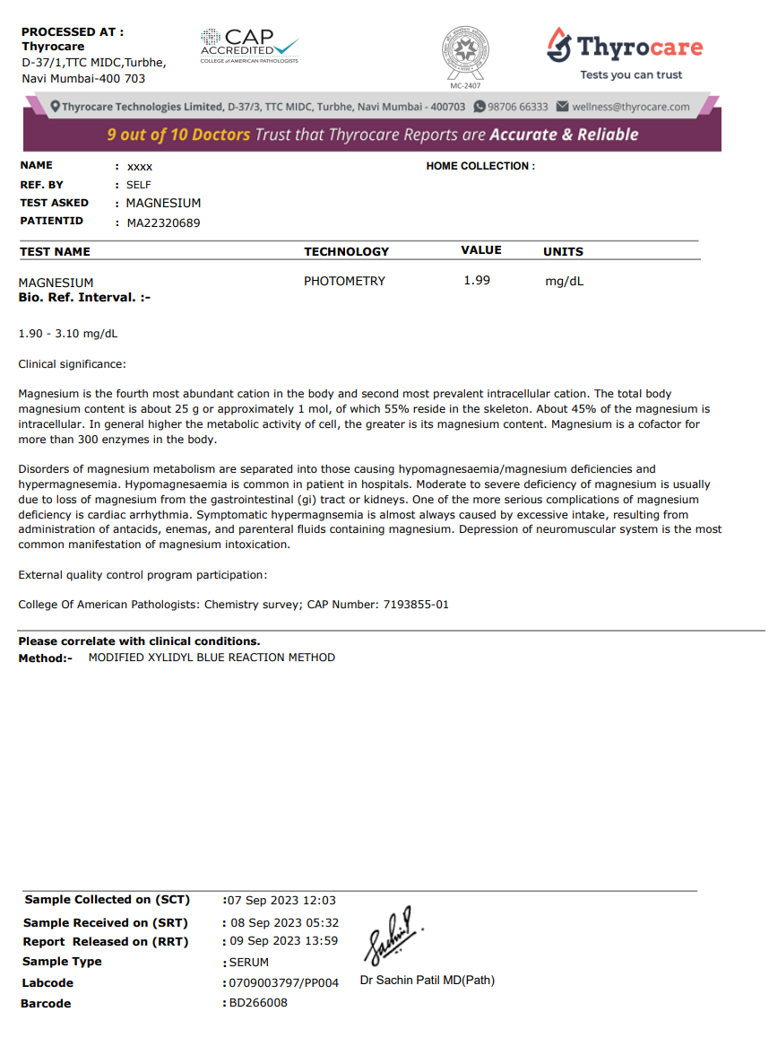 Magnesium Test Sample Report