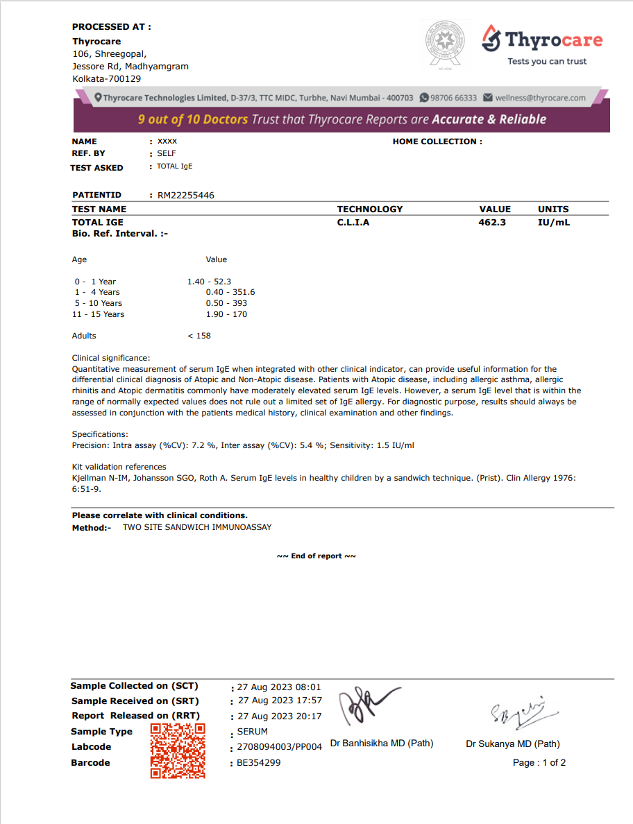 Total IGE Test Sample Report