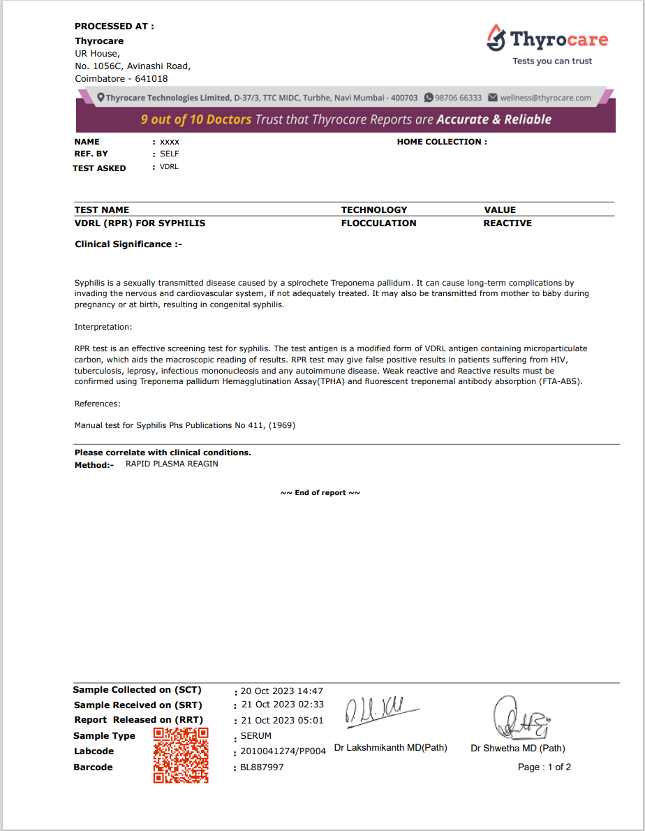 VDRL Test Sample Report