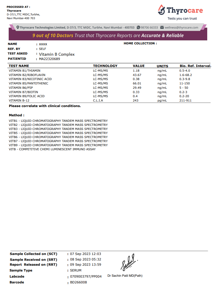 Vitamin B Complex Test Sample Report