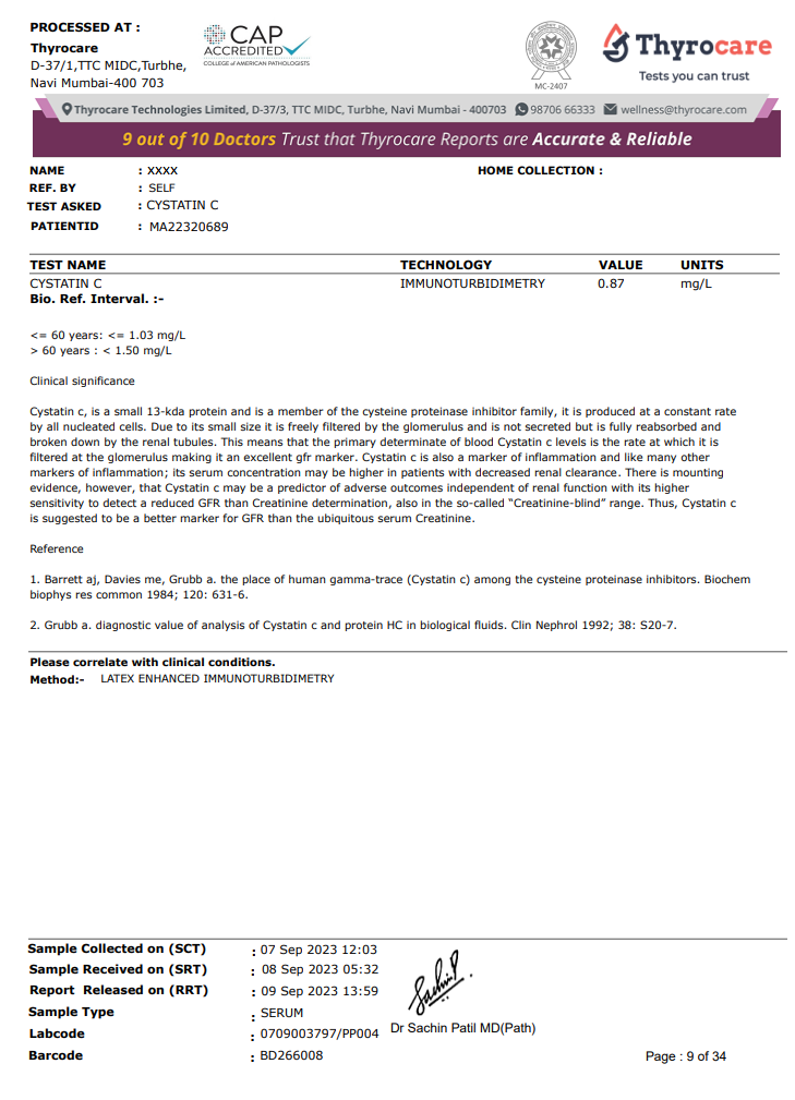 Cystatin C Test Sample Report