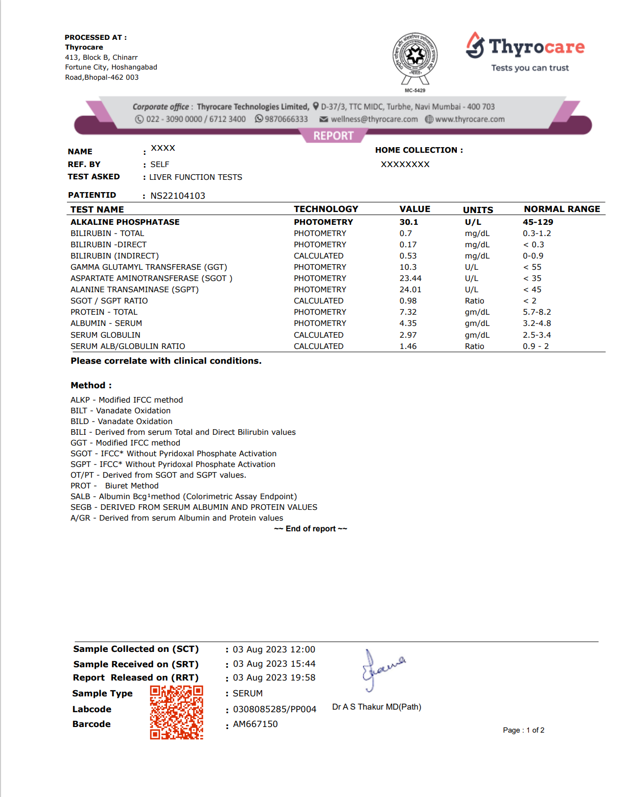 LFT Test Sample Report