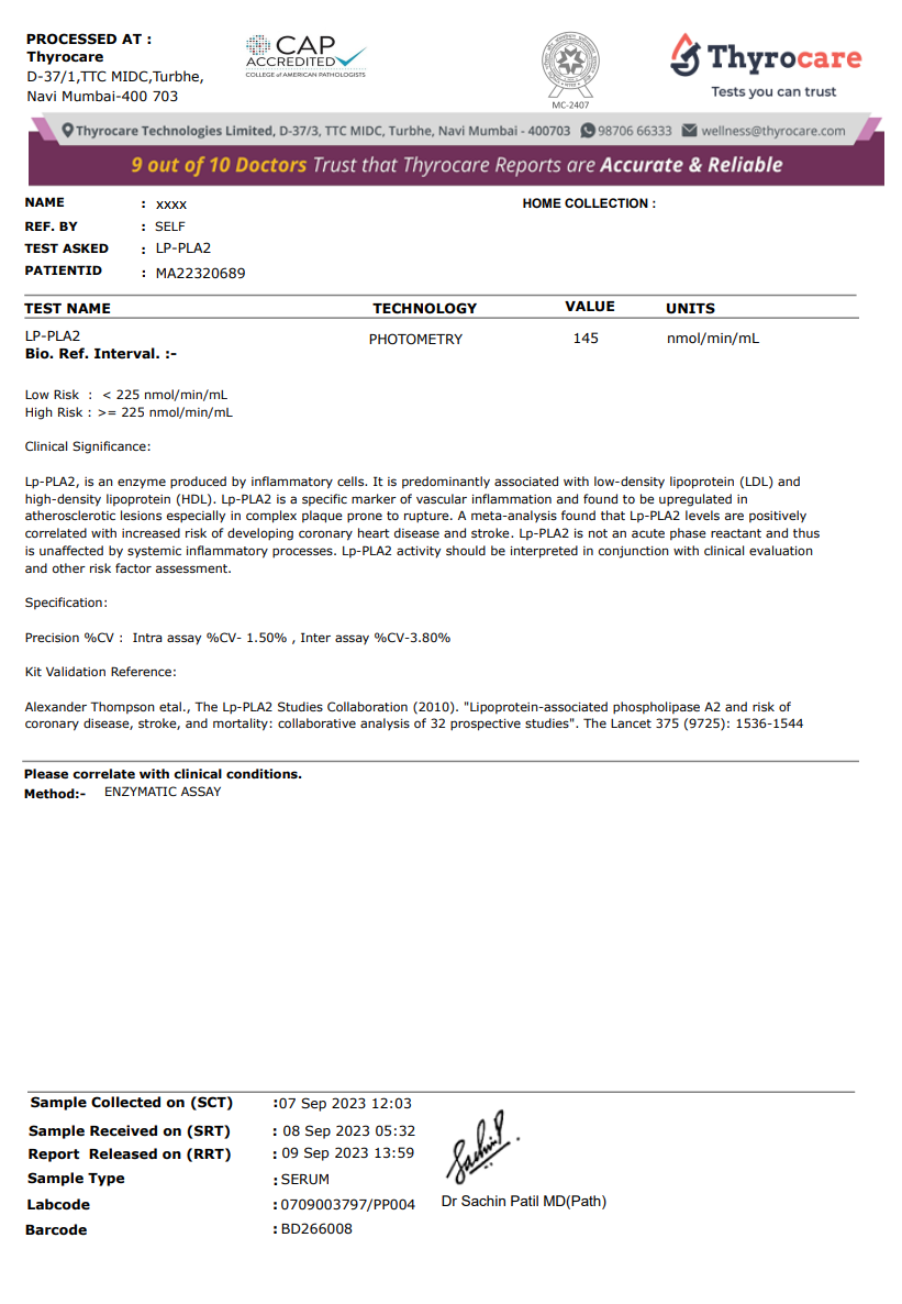 Lp-Pla2 Test Sample Report